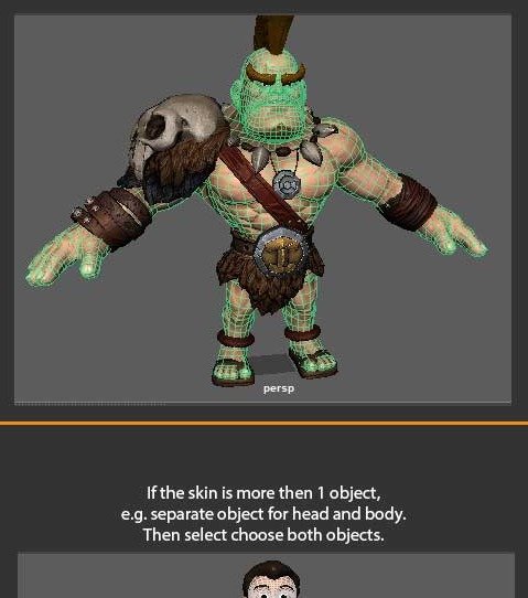 Main skin object selected on the character