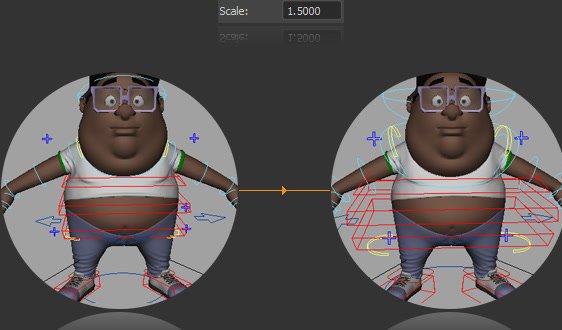Before and after control curve scaling