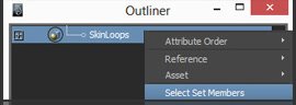 Outliner Select Set Members menu for SkinLoops