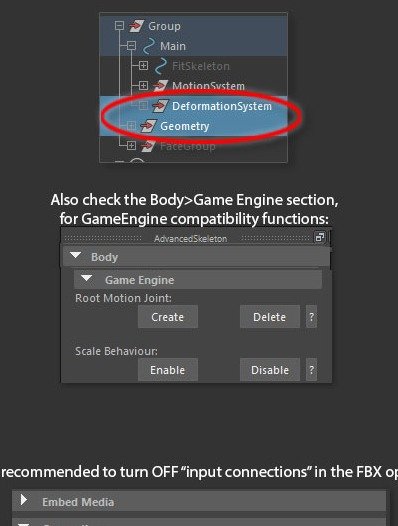 Select the DeformationSystem and Geometry nodes and run Maya FBX export.