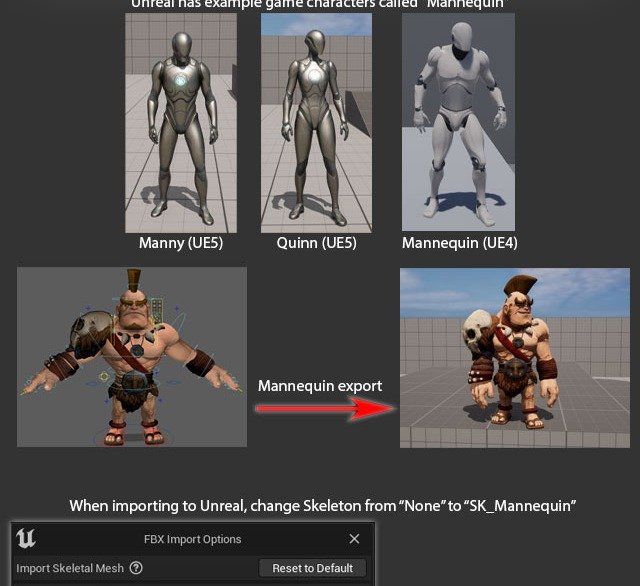 AdvancedSkeleton Mannequin export and Unreal import skeleton selection