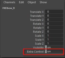 Extra Control channel enabled in Maya channel box