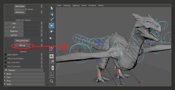 FBXRig auto-rigs an imported FBX model that already includes a bind skeleton.