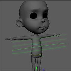 Character model scanned with green auto-place guide curves