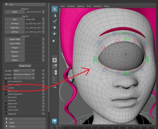 Cyclops supports face setup for single centered-eye creatures.