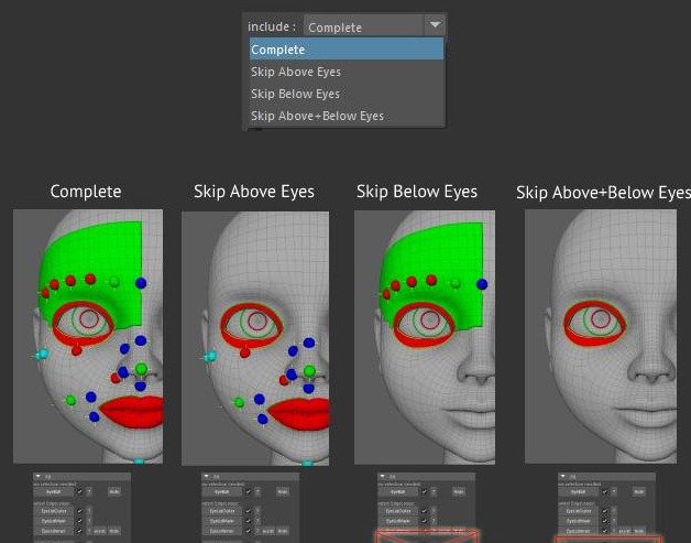 Include controls whether the FaceRig is complete or skips controllers above and/or below the eyes.