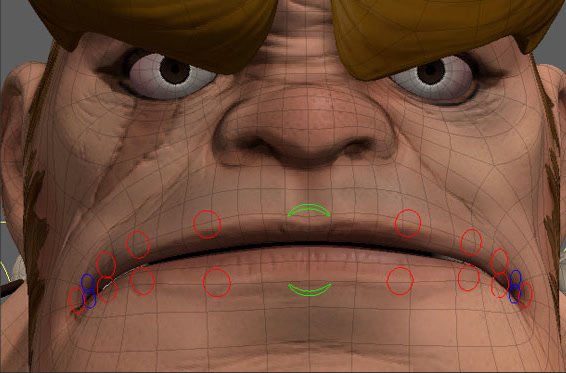 Face preview showing lip controller placement around the mouth